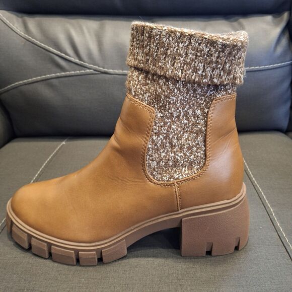 Universal Thread Keeley Tan Knit Sock Ankle Boots Women's Size 8 Chunky Sole - Picture 7 of 10